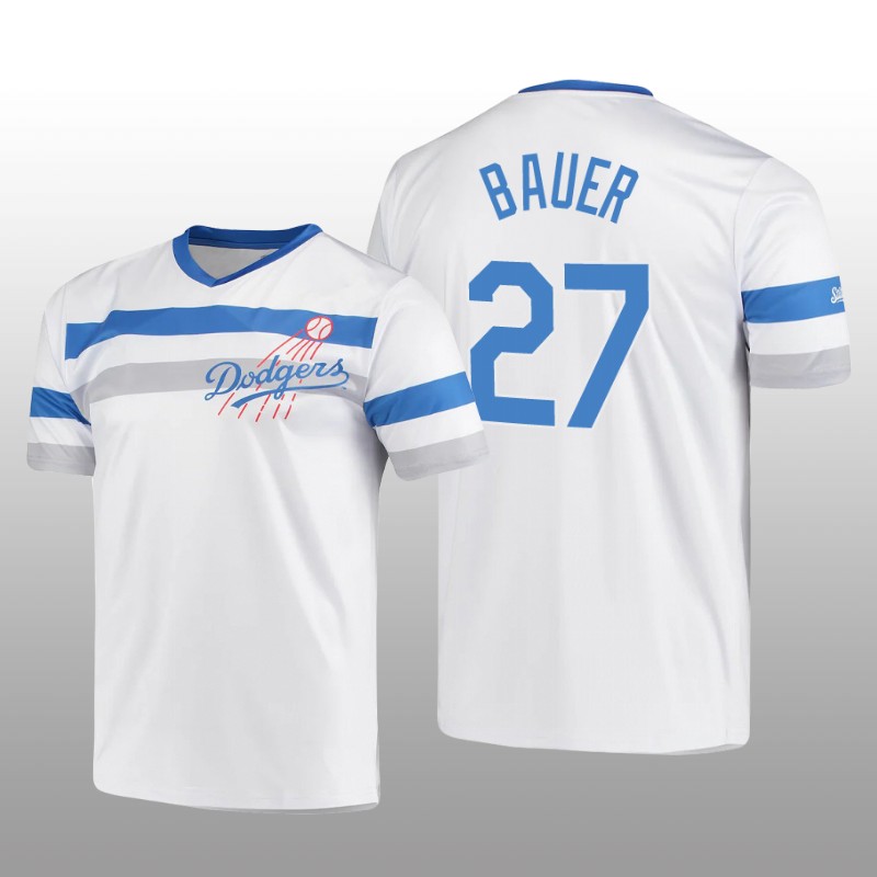 Dodgers Cooperstown Collection Trevor Bauer V-Neck Jersey White