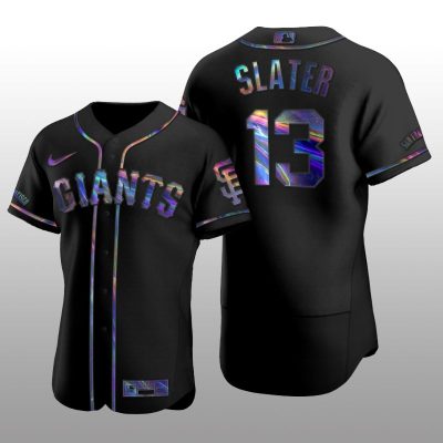 Giants Austin Slater Iridescent Logo Holographic Limited Authentic Black Jersey