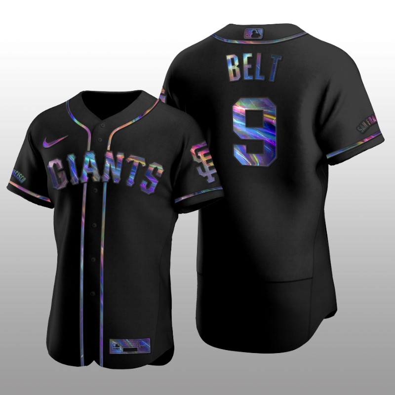 Giants Brandon Belt Iridescent Logo Holographic Limited Authentic Black Jersey