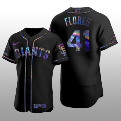 Giants Wilmer Flores Iridescent Logo Holographic Limited Authentic Black Jersey