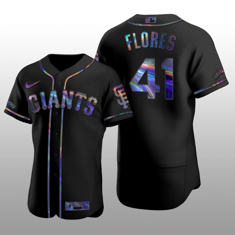 Giants Wilmer Flores Iridescent Logo Holographic Limited Authentic Black Jersey