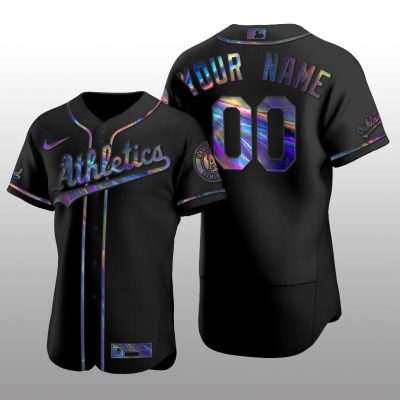 Iridescent Logo Oakland Athletics Custom Holographic Limited Black Authentic Jersey