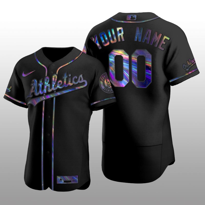 Iridescent Logo Oakland Athletics Custom Holographic Limited Black Authentic Jersey