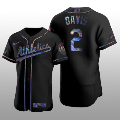 Iridescent Logo Oakland Athletics Khris Davis Holographic Limited Black Authentic Jersey