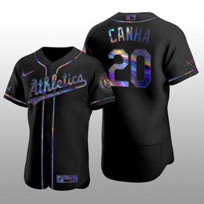 Iridescent Logo Oakland Athletics Mark Canha Holographic Limited Black Authentic Jersey