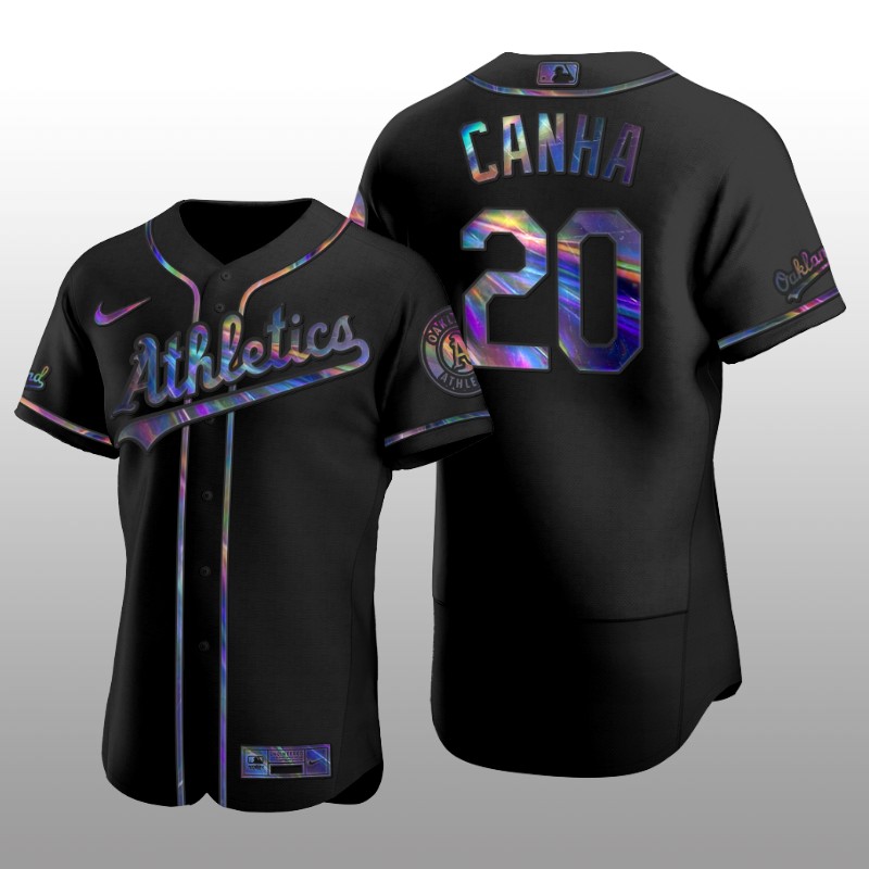 Iridescent Logo Oakland Athletics Mark Canha Holographic Limited Black Authentic Jersey