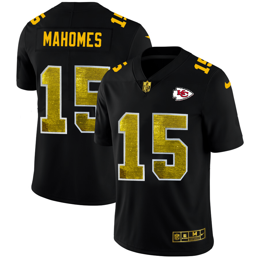 Kansas City Chiefs #15 Patrick Mahomes Black Nike Golden Sequin Vapor Limited NFL Jersey