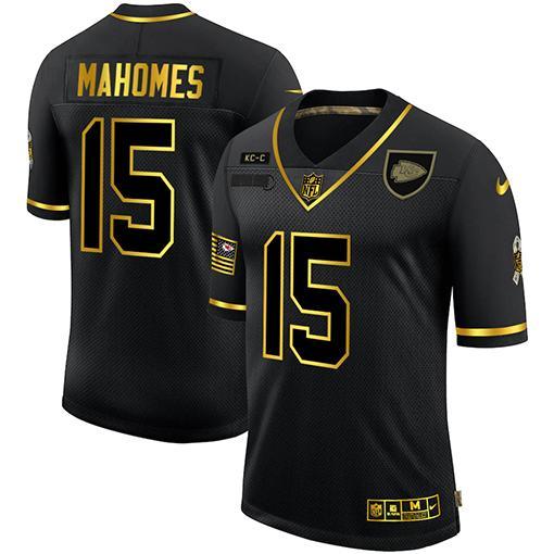 Kansas City Chiefs #15 Patrick Mahomes Nike 2020 Salute To Service Golden Limited NFL Jersey Black