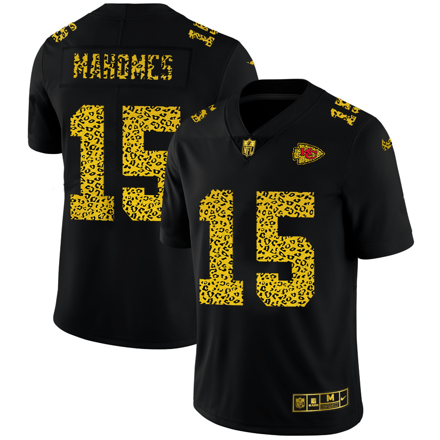 Kansas City Chiefs #15 Patrick Mahomes Nike Leopard Print Fashion Vapor Limited NFL Jersey Black