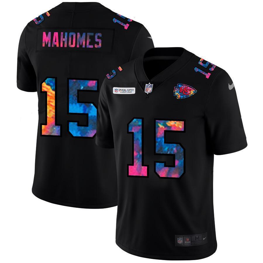 Kansas City Chiefs #15 Patrick Mahomes Nike Multi-Color Black 2020 NFL Crucial Catch Vapor Untouchable Limited Jersey