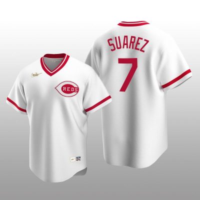 Men's Cincinnati Reds Eugenio Suarez White Cooperstown Collection Home Jersey