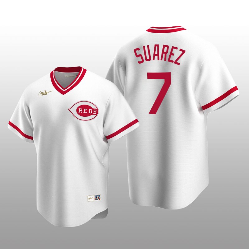 Men's Cincinnati Reds Eugenio Suarez White Cooperstown Collection Home Jersey