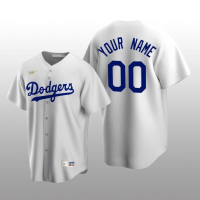 Men's Los Angeles Dodgers Custom White Cooperstown Collection Home Jersey