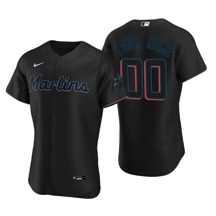Men's Miami Marlins Custom Black Authentic 2020 Alternate Jersey