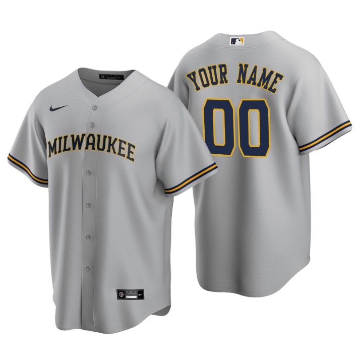 Men's Milwaukee Brewers Gray Replica 2020 Road Custom Jersey