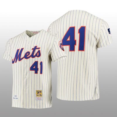 Men's New York Mets Tom Seaver Cream Cooperstown Collection Authentic hall of fame Jersey