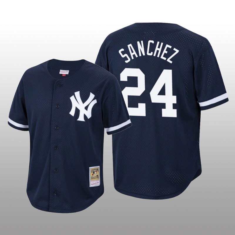 Men's New York Yankees Gary Sanchez Navy Cooperstown Collection Mesh Batting Practice Jersey
