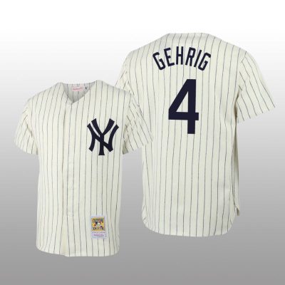 Men's New York Yankees Lou Gehrig Cream Throwback Authentic Jersey