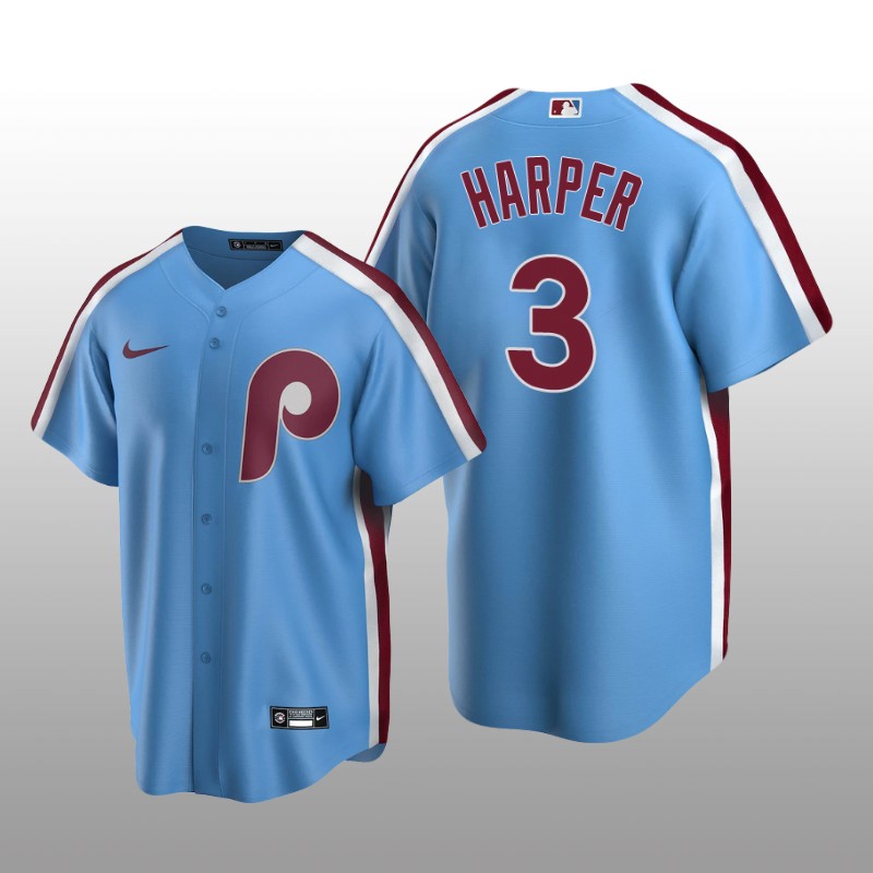 Men's Philadelphia Phillies Bryce Harper Light Blue Cooperstown Collection Road Jersey