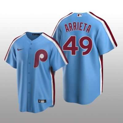 Men's Philadelphia Phillies Jake Arrieta Light Blue Cooperstown Collection Road Jersey