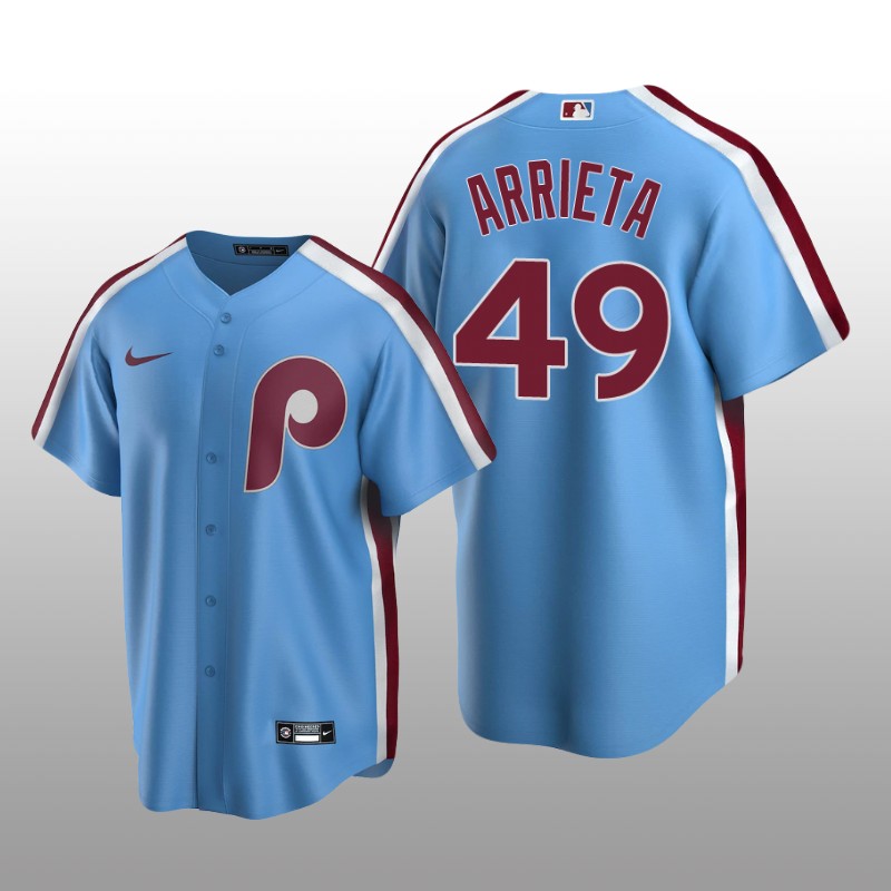 Men's Philadelphia Phillies Jake Arrieta Light Blue Cooperstown Collection Road Jersey