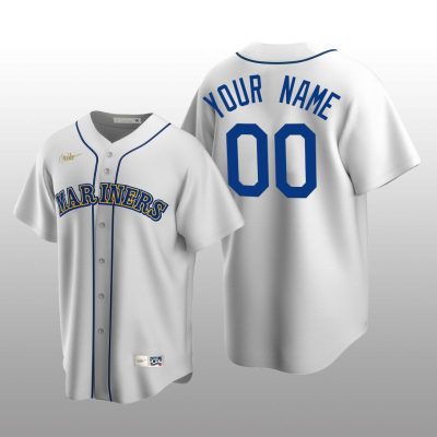 Men's Seattle Mariners Custom White Cooperstown Collection Home Jersey