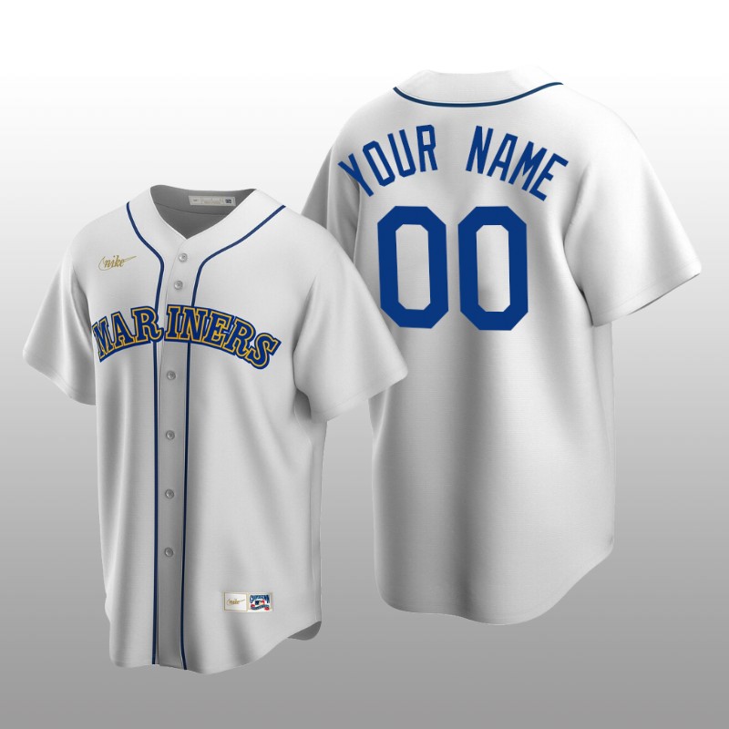 Men's Seattle Mariners Custom White Cooperstown Collection Home Jersey