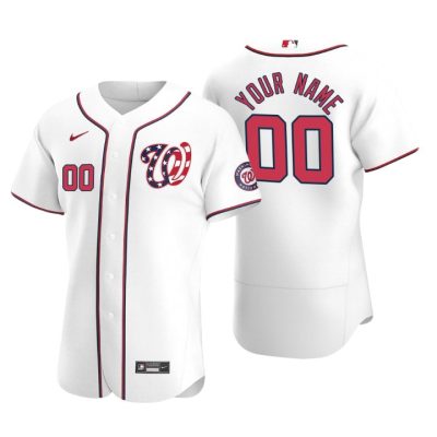 Men's Washington Nationals Custom White Authentic 2020 Alternate Team Logo Jersey
