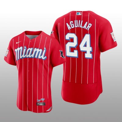 Miami Marlins Jesus Aguilar Men's City Connect Jersey Red Authentic