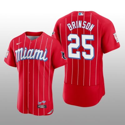Miami Marlins Lewis Brinson Men's City Connect Jersey Red Authentic
