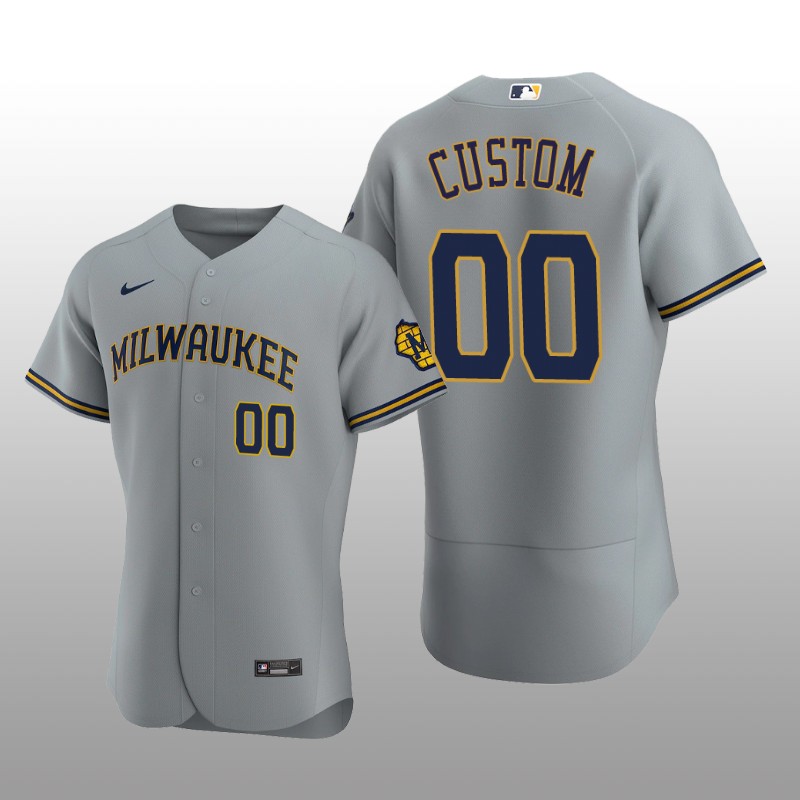Milwaukee Brewers Custom Authentic Road Team Gray Jersey