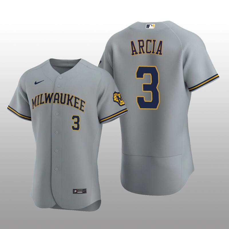 Milwaukee Brewers Orlando Arcia Authentic Road Team Gray Jersey