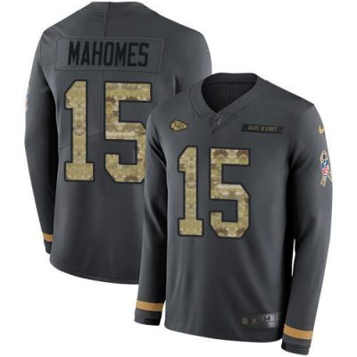 Nike Chiefs #15 Patrick Mahomes Anthracite Salute To Service Stitched NFL Limited Therma Long Sleeve Jersey