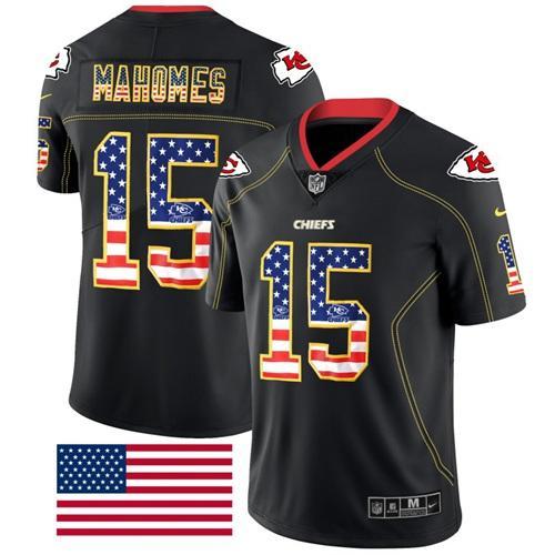 Nike Chiefs #15 Patrick Mahomes Black Stitched NFL Limited Rush USA Flag Jersey