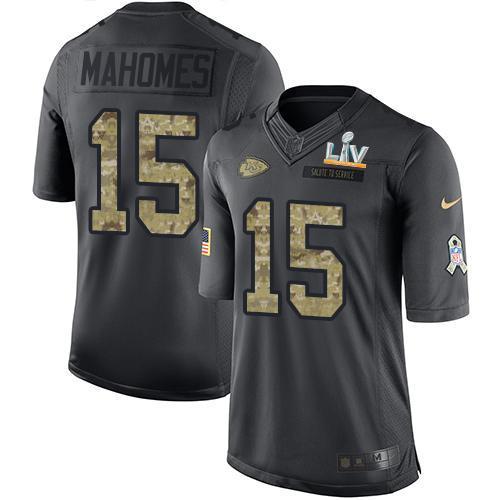 Nike Chiefs #15 Patrick Mahomes Black Super Bowl LV Bound Stitched NFL Limited 2016 Salute To Service Jersey