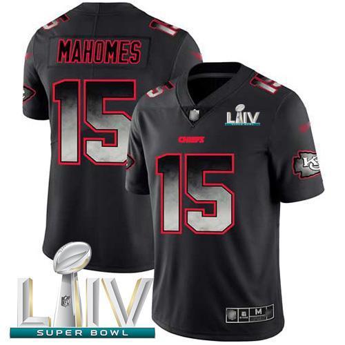 Nike Chiefs #15 Patrick Mahomes Black Super Bowl LIV 2020 Stitched NFL Vapor Untouchable Limited Smoke Fashion Jersey