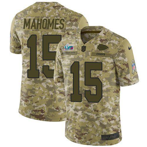 Nike Chiefs #15 Patrick Mahomes Camo Super Bowl LVII Patch Stitched NFL Limited 2018 Salute To Service Jersey