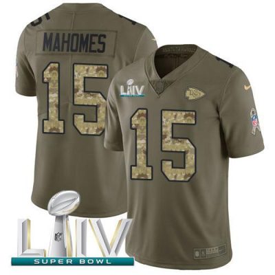Nike Chiefs #15 Patrick Mahomes Olive/Camo Super Bowl LIV 2020 Stitched NFL Limited 2017 Salute To Service Jersey