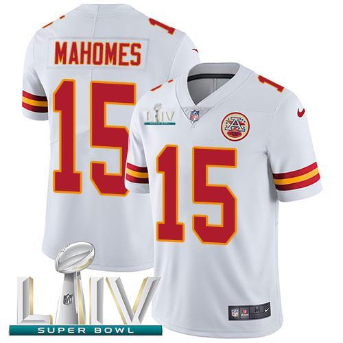 Nike Chiefs #15 Patrick Mahomes White Super Bowl LIV 2020 Stitched NFL Vapor Untouchable Limited Jersey