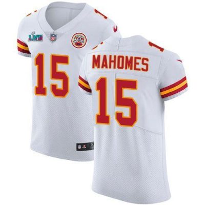 Nike Chiefs #15 Patrick Mahomes White Super Bowl LVII Patch Stitched NFL Vapor Untouchable Elite Jersey