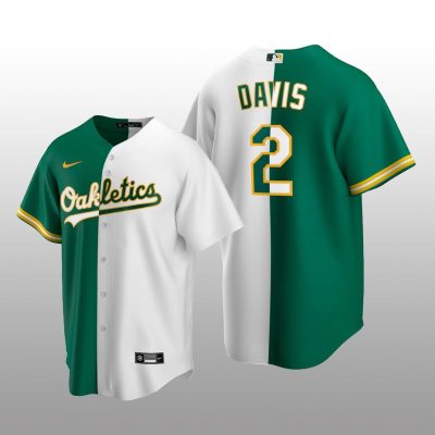 Oakland Athletics Replica Khris Davis Green-White Split Jersey