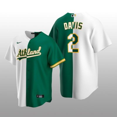 Oakland Athletics Replica Khris Davis White-Green Split Jersey