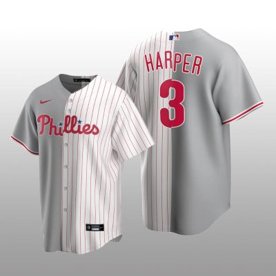 Philadelphia Phillies Split Replica Bryce Harper Gray/White Jersey