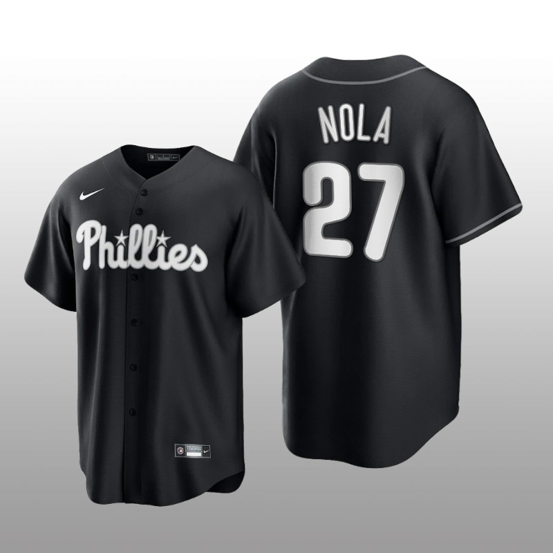 Phillies Aaron Nola All Black Fashion Serise Replica Black White Jersey
