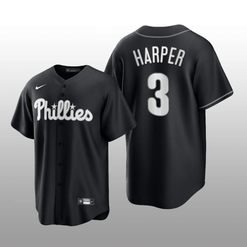 Phillies Bryce Harper All Black Fashion Serise Replica Black White Jersey