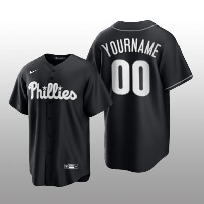 Phillies Custom All Black Fashion Serise Replica Black White Jersey