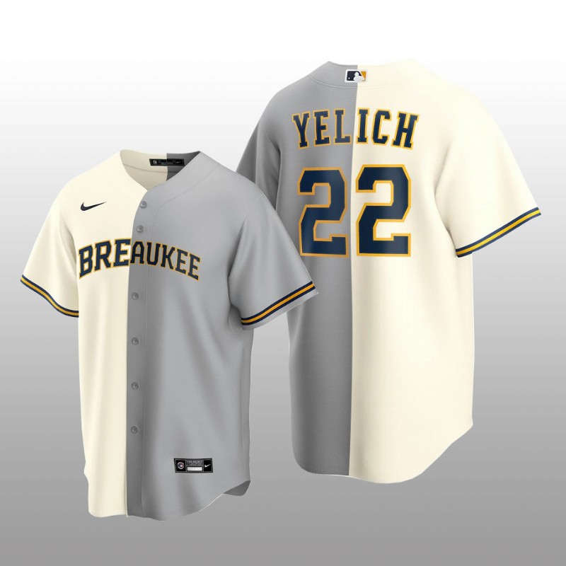 Split Replica Jersey Christian Yelich Cream-Gray Milwaukee Brewers