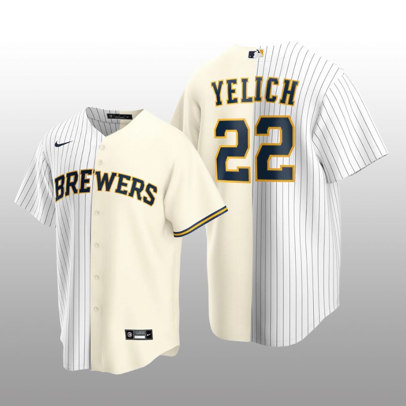 Split Replica Jersey Christian Yelich White-Cream Milwaukee Brewers