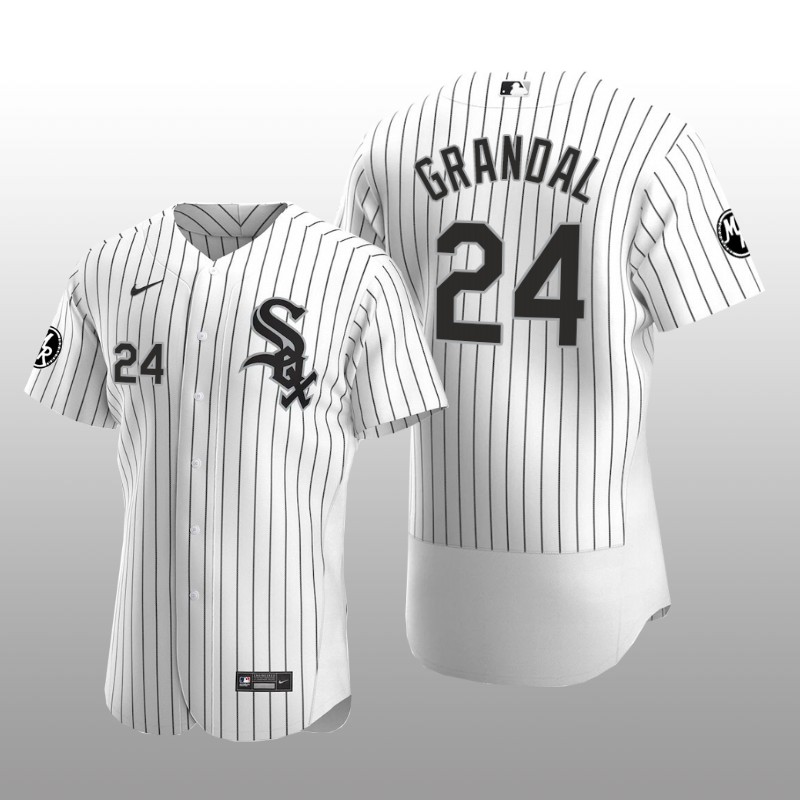 White Sox Yasmani Grandal MR Patch Authentic Home Jersey White Black