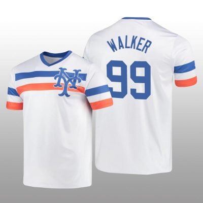 White V-Neck Men's Taijuan Walker Cooperstown Collection Mets Jersey